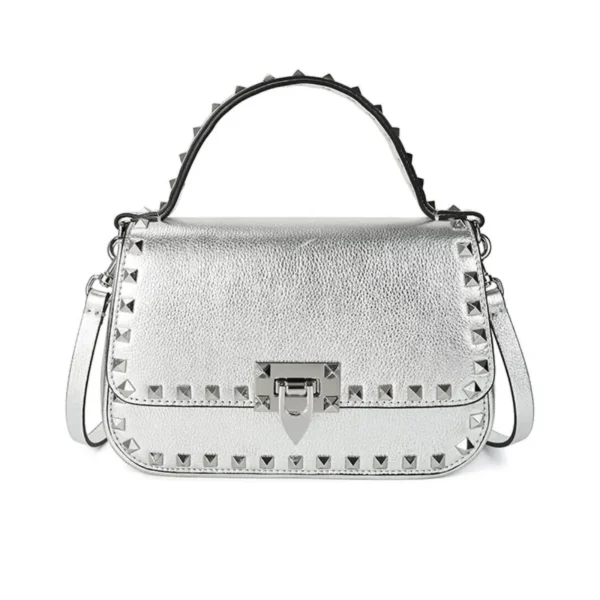حقيبة قلاب فالنتينو 23سم بمقبض وحامل كتف لون سيلفر أنيق