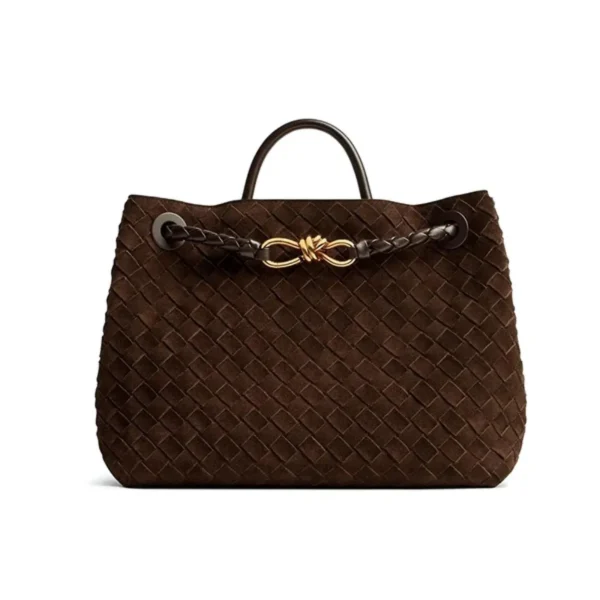شنطه يد واسعه بوتيغا فينيتا لون بني راقي بمقبض ومعدن ذهبي