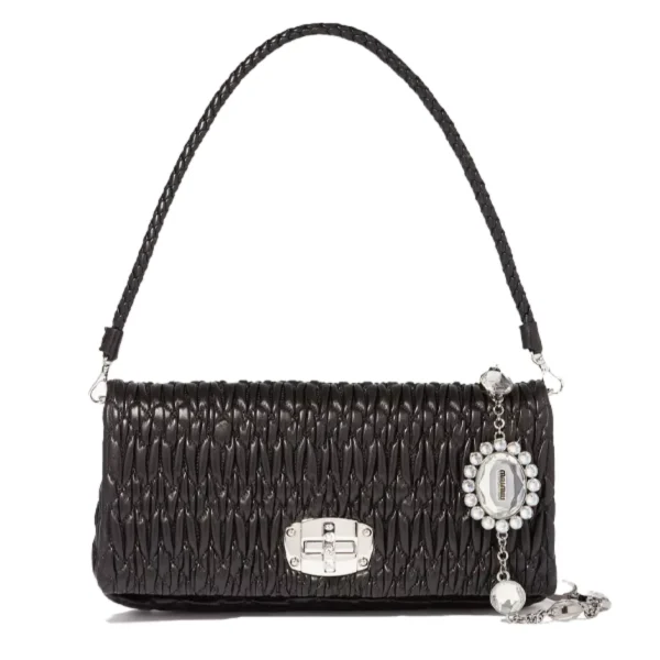 حقيبة نسائية ميوميو بقلاب وكريستال لون اسود فاخرة
