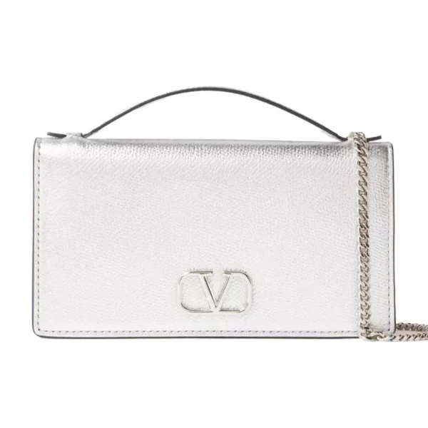 شنطه فالانتينو صغيرة 20سم لون سيلفر لامعة بسلسال كتف