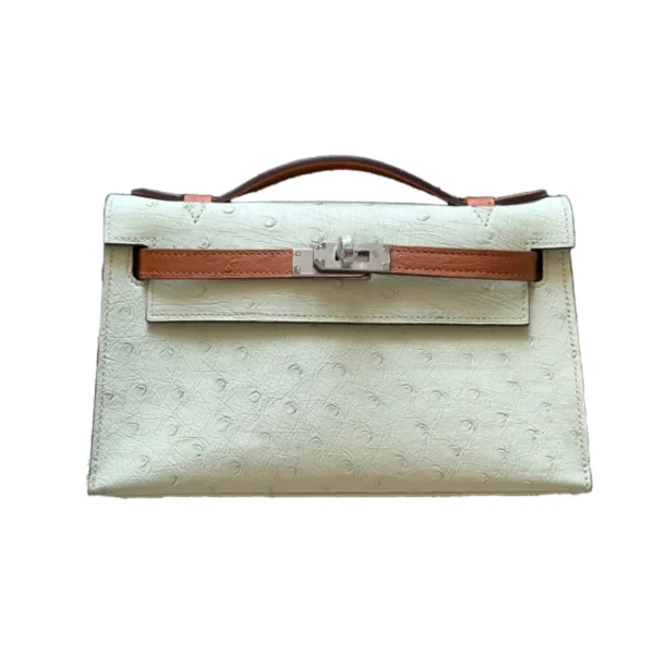 حقيبة رجالية ايرميز جلد فاخر مع حزام لون رمادي