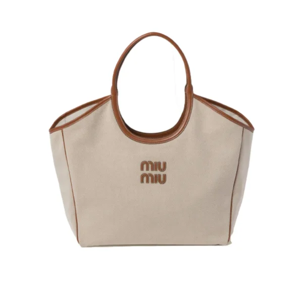 حقيبة قماش ميوميو آيفي 21سم كانفاس بمقابض علوية بيج وعسلي
